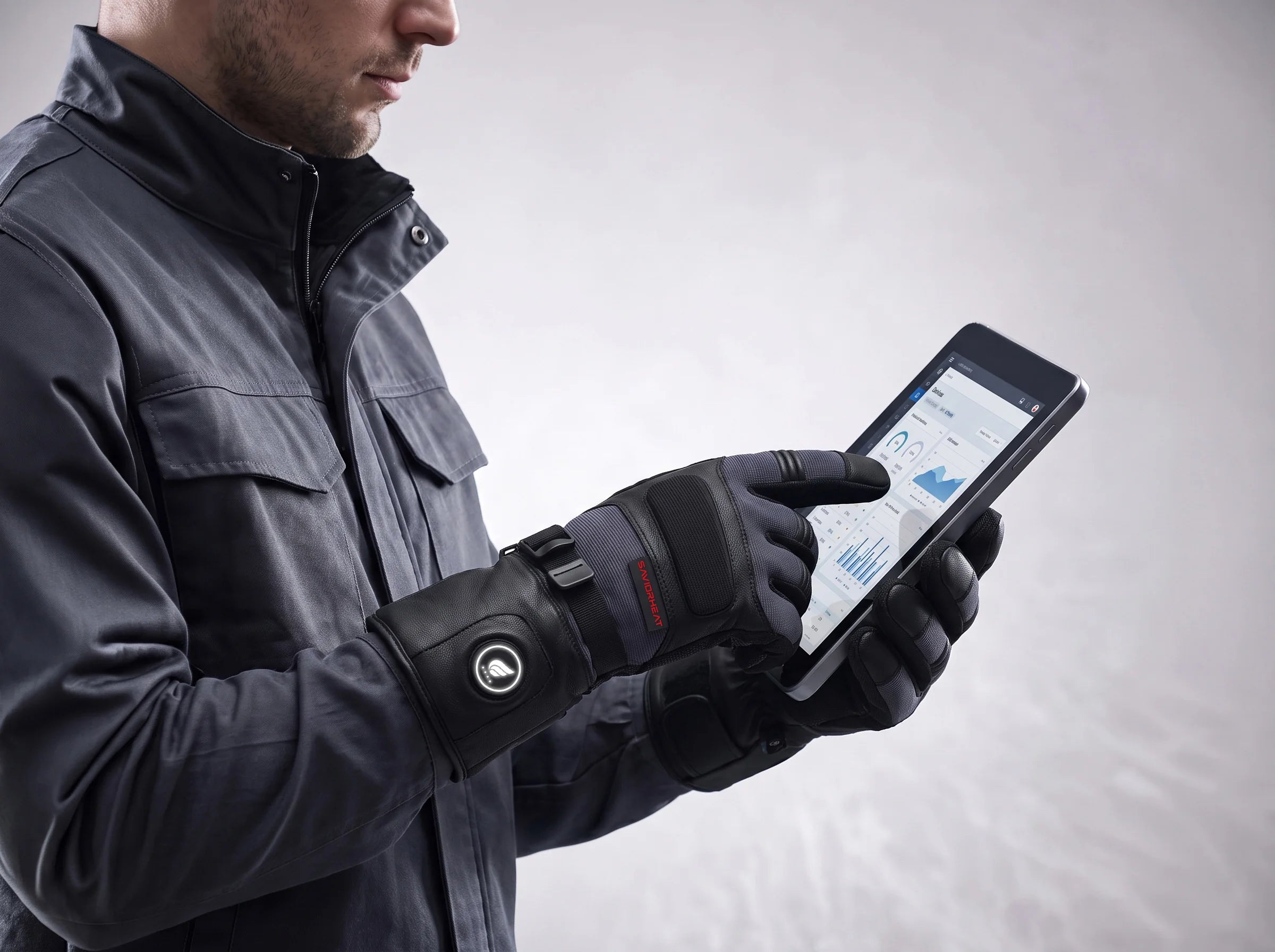 Touchscreen-Compatible Pro Black Goatskin Heated Work Gloves by SAVIOR HEAT