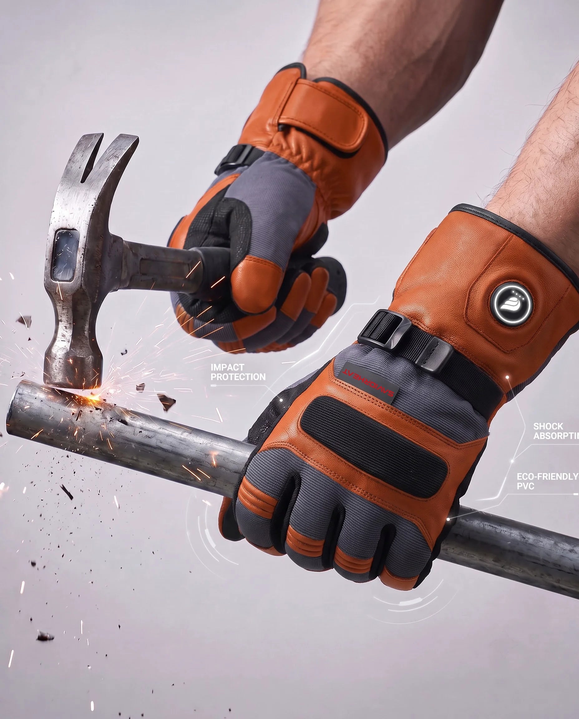 Impact Protection on Classic Brown Goatskin Heated Work Gloves by SAVIOR HEAT