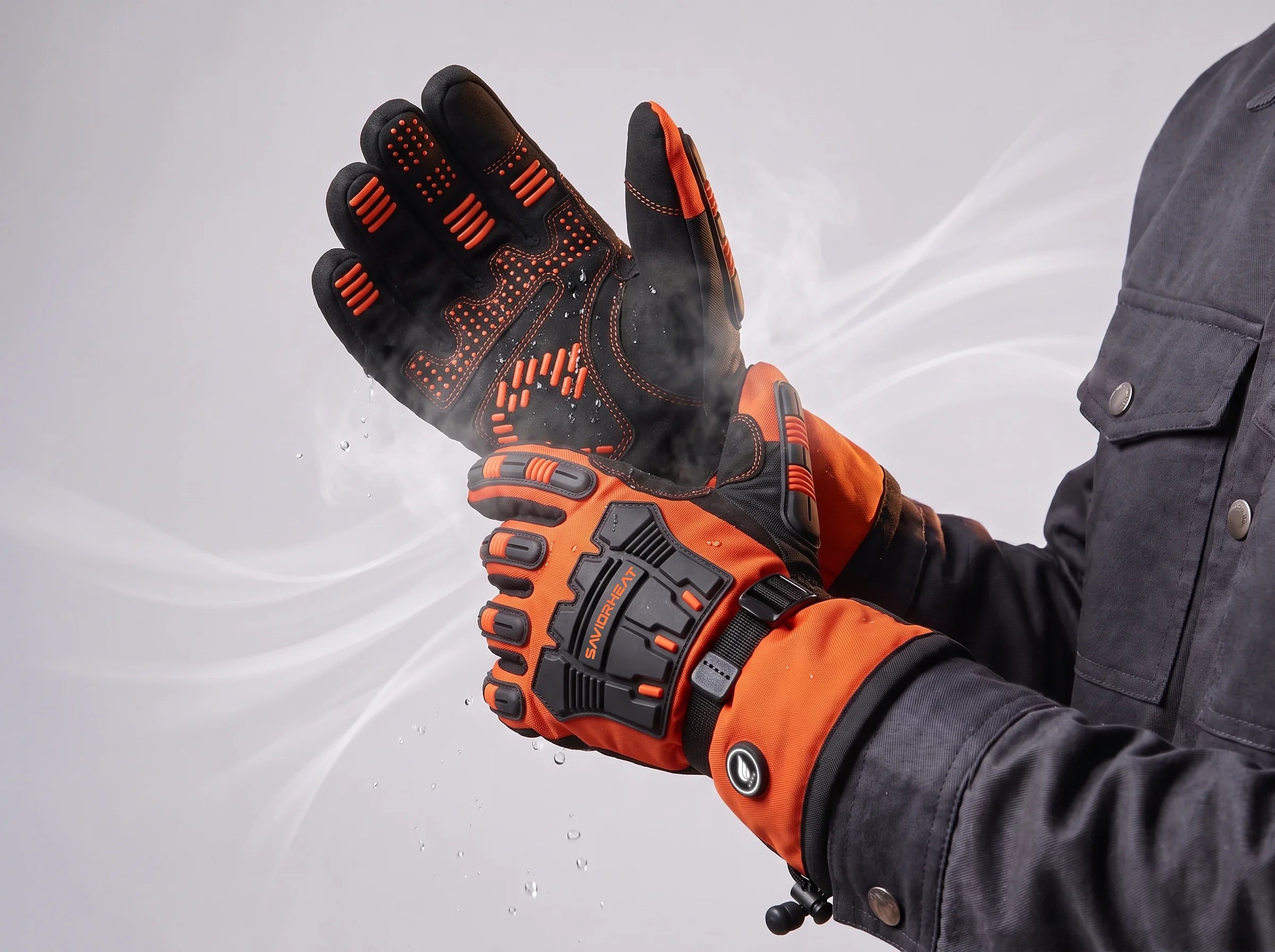 Waterproof, Windproof Heavy-Duty Heated Work Gloves in Safety Orange by SAVIOR HEAT
