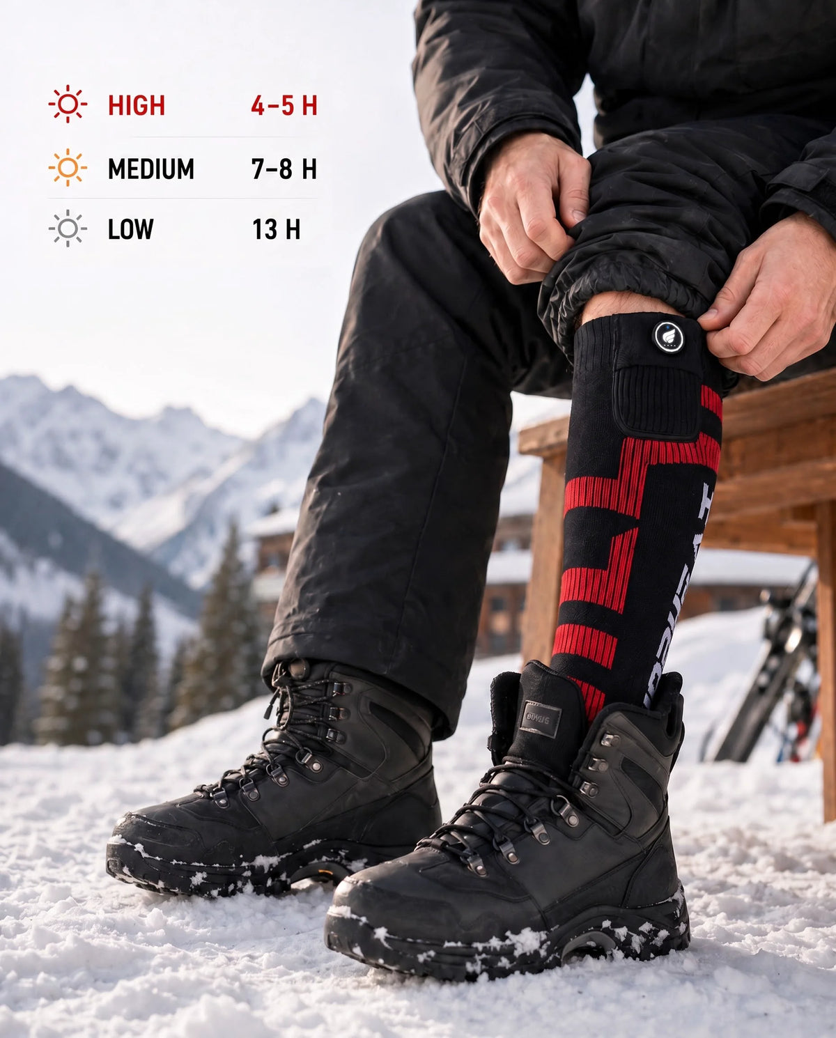 Machine-washable SAVIOR HEAT Stable Fit Heated Ski Socks for easy winter care