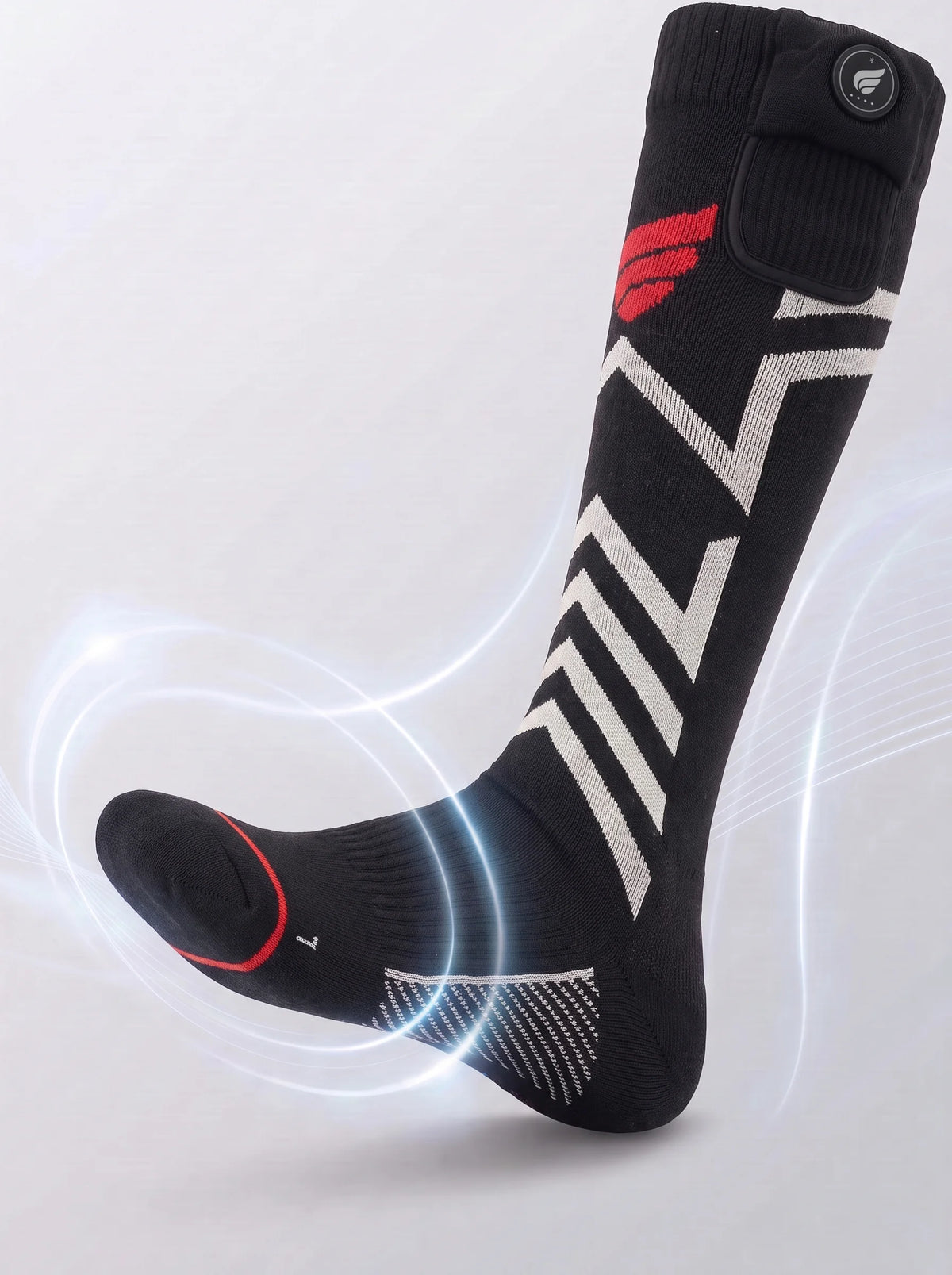 Targeted toe heating on SAVIOR HEAT Silverline All-Around Comfort Heated Ski Socks for added warmth in cold conditions