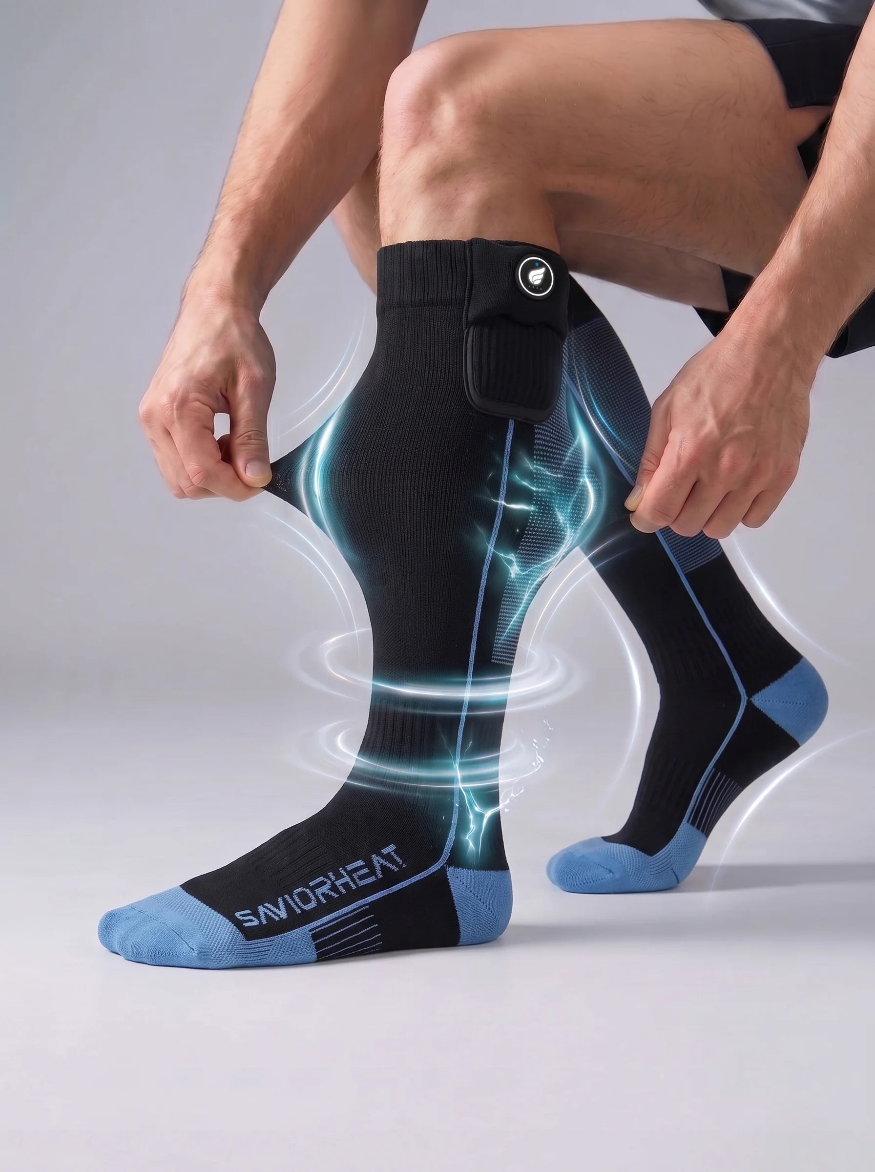 Flexible support zones on SAVIOR HEAT Arch Support Heated Ski Socks for a secure, comfortable fit