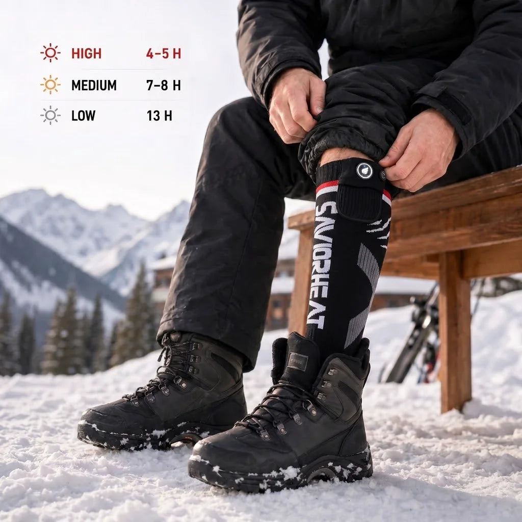 Machine-washable SAVIOR HEAT Magsnapic Charge Smart Heated Ski Socks for easy winter care