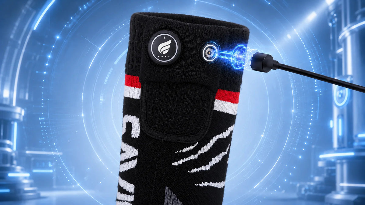 SAVIOR HEAT Magsnapic Charge Smart Heated Ski Socks designed for warm, comfortable wear inside ski boots