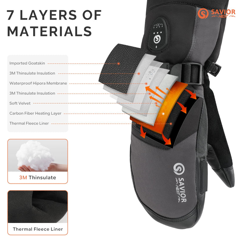 Load image into Gallery viewer, Savior Heated Ski Mittens 2.0 Upgraded  Bluetooth Control Waterproof Goatskin Palm
