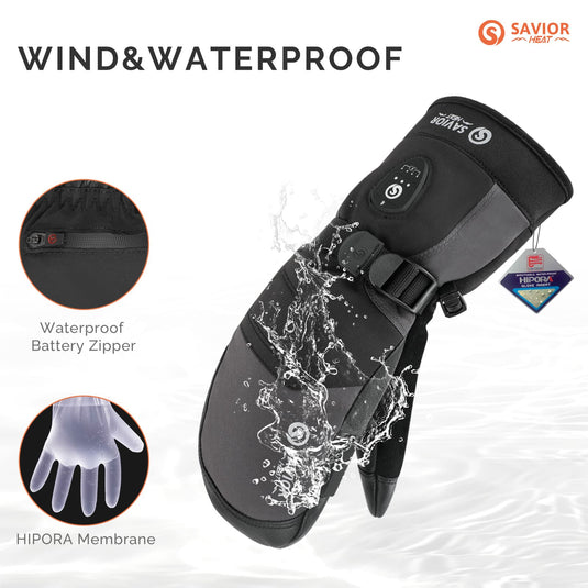 Savior Heated Ski Mittens 2.0 Upgraded  Bluetooth Control Waterproof Goatskin Palm