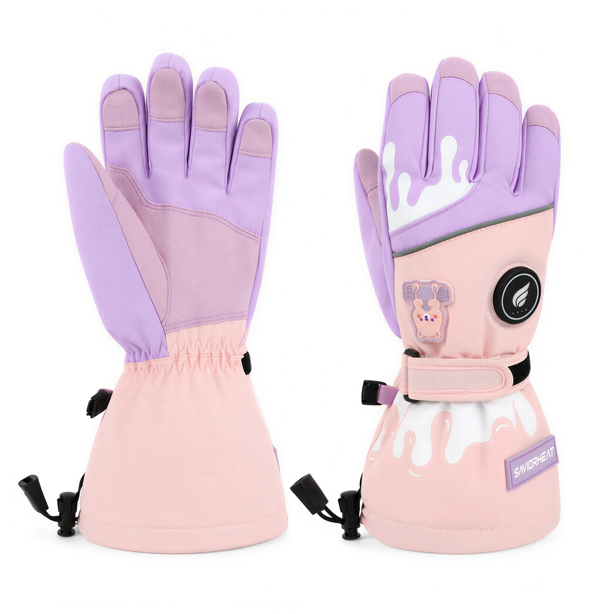Bear-Print Kids Heated Ski Gloves 01