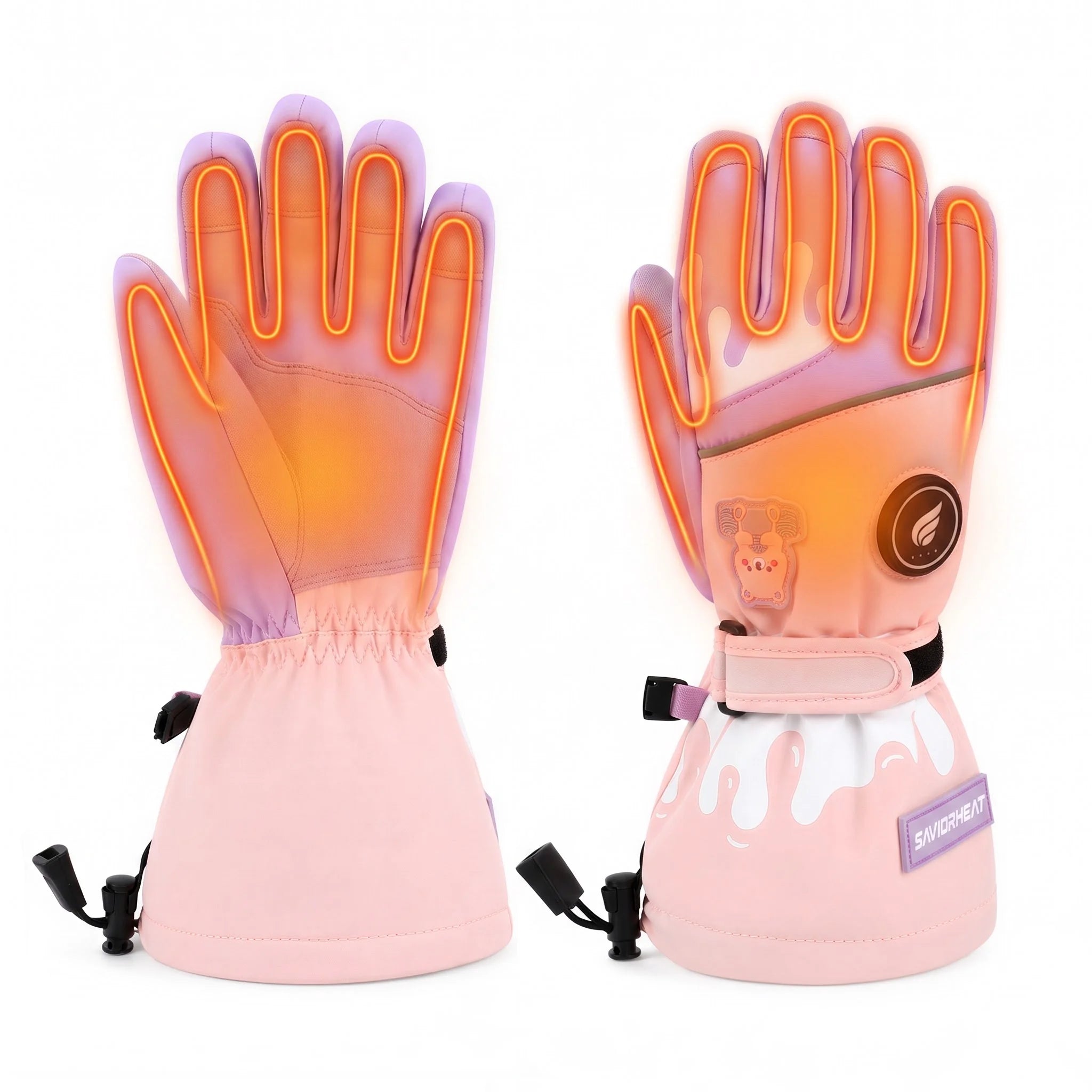 Bear-Print Kids Heated Ski Gloves 02