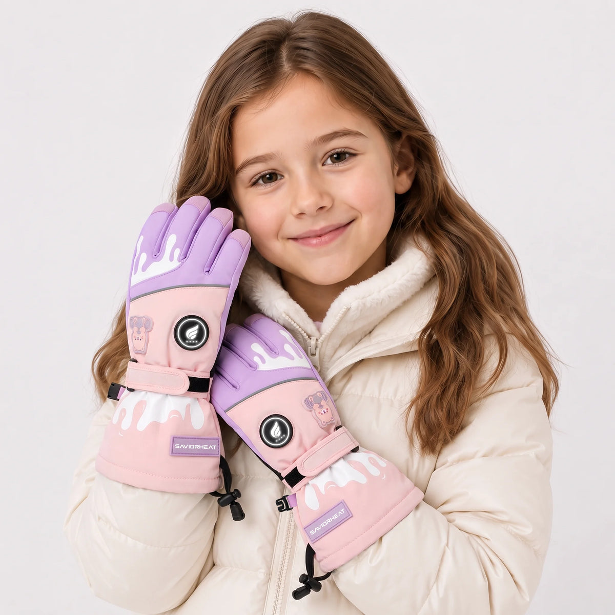 Bear-Print Kids Heated Ski Gloves 06