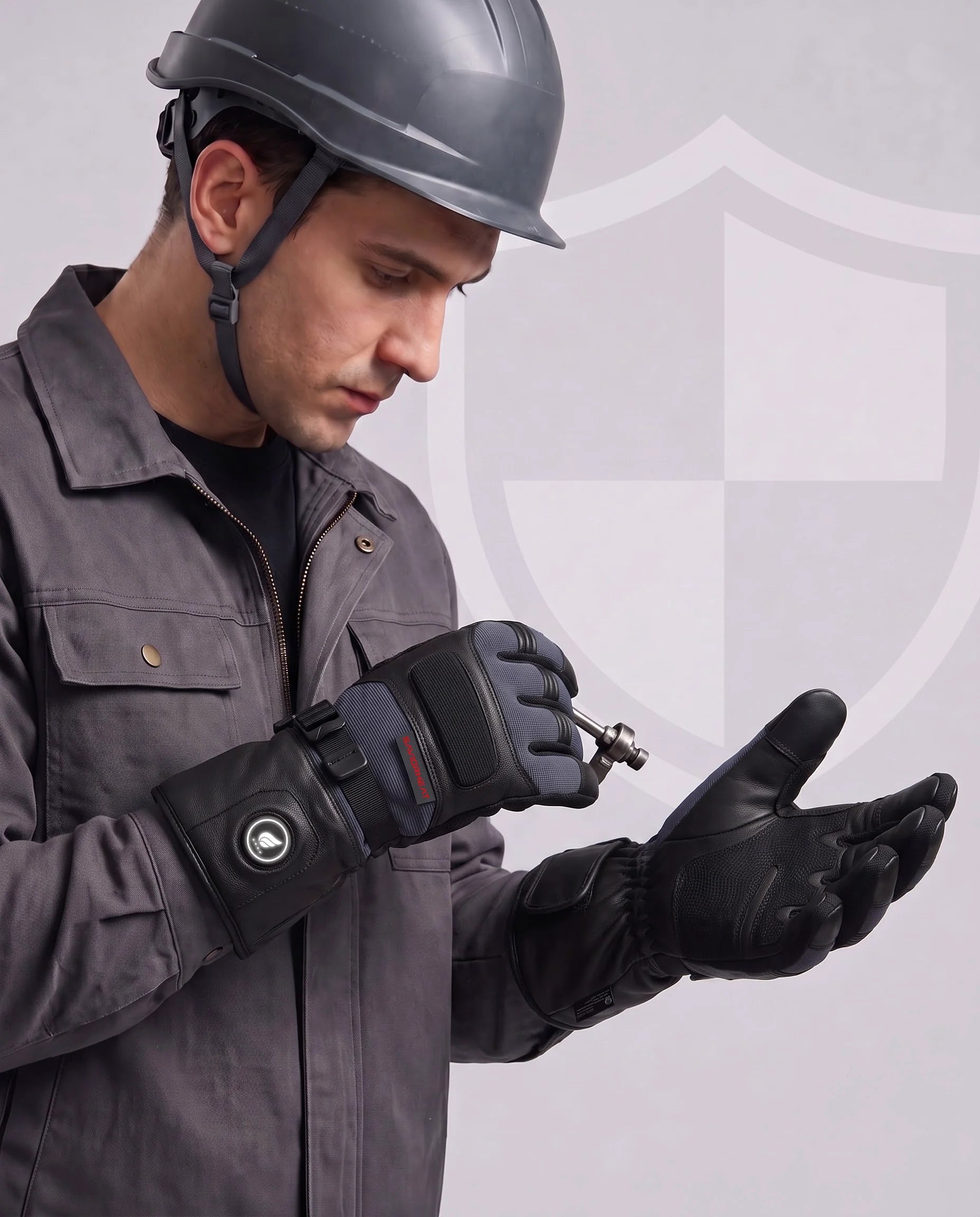 Reinforced Non-Slip Grip on Pro Black Goatskin Heated Work Gloves by SAVIOR HEAT