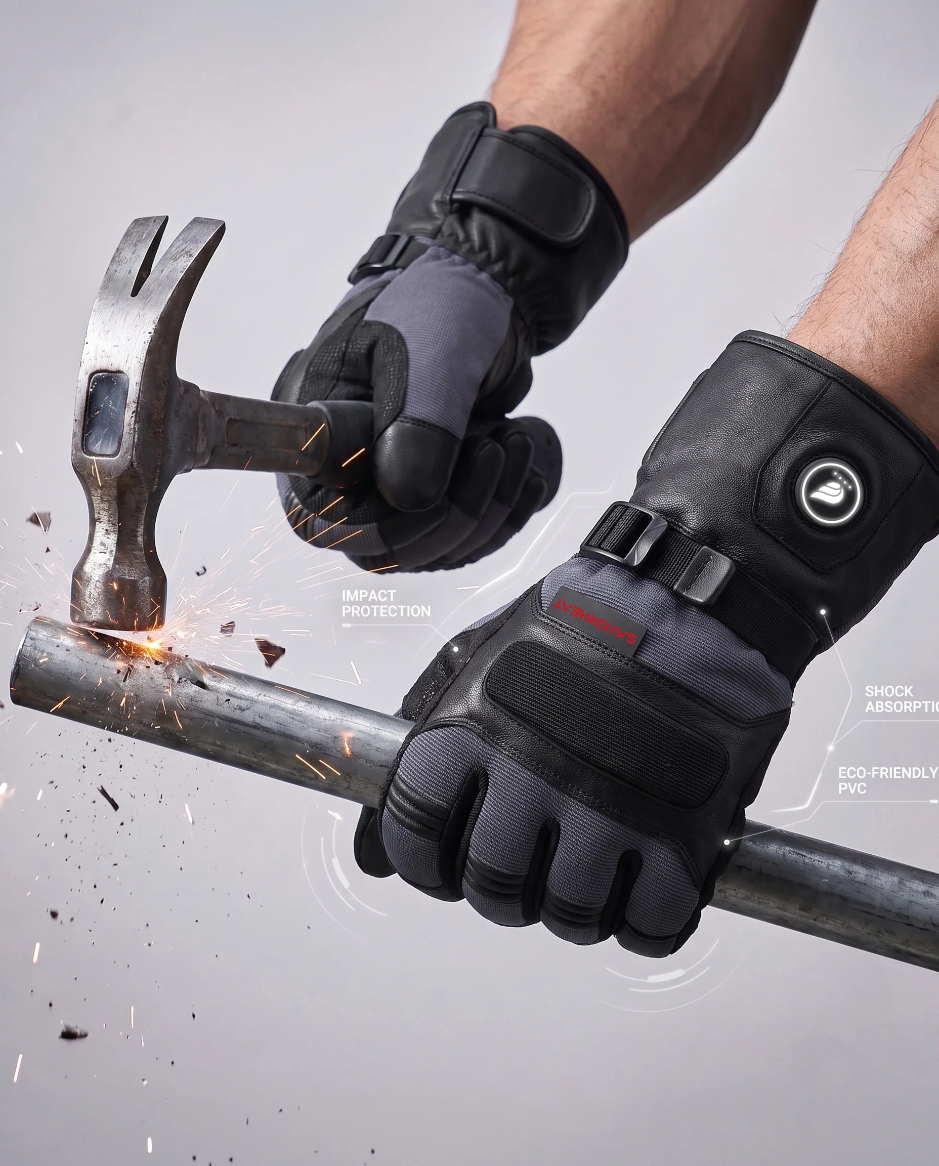 Impact Protection on Pro Black Goatskin Heated Work Gloves by SAVIOR HEAT