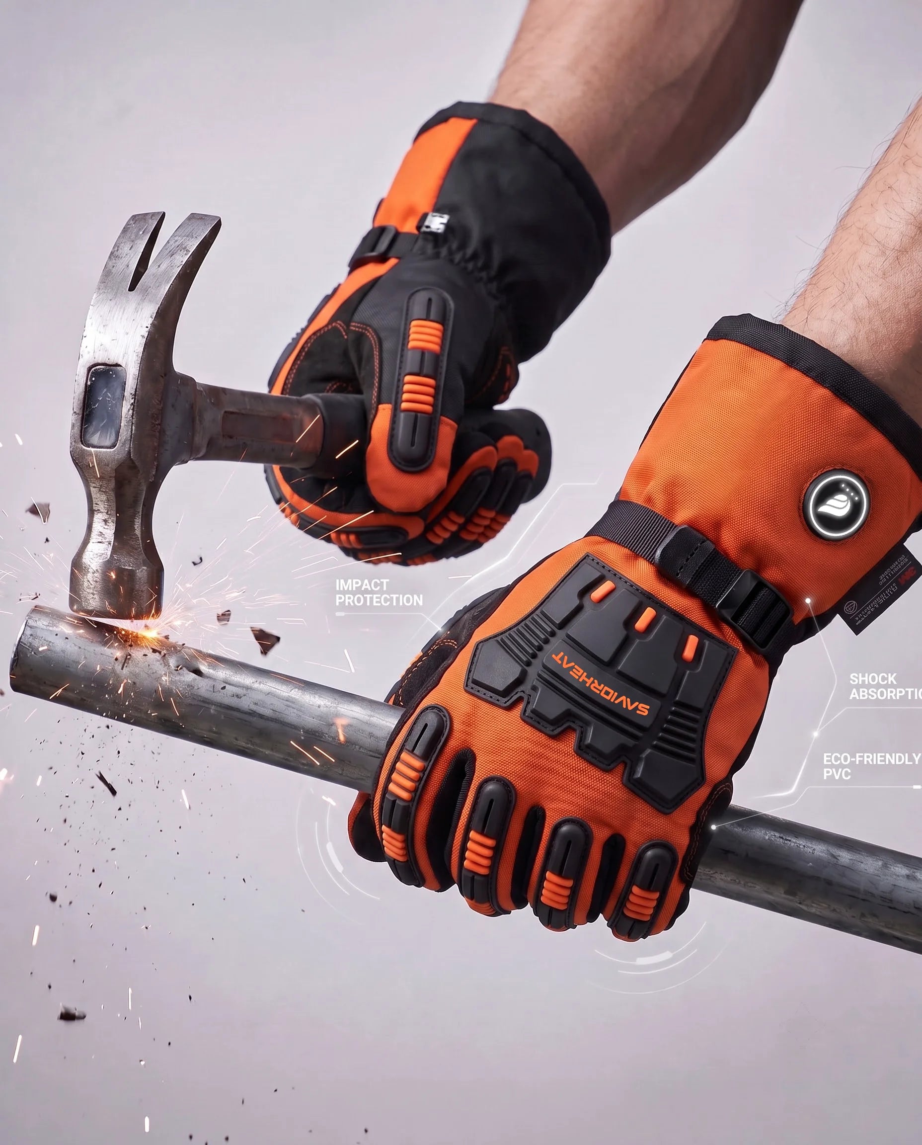 Extra Work Protection on Safety Orange Heavy-Duty Heated Work Gloves by SAVIOR HEAT