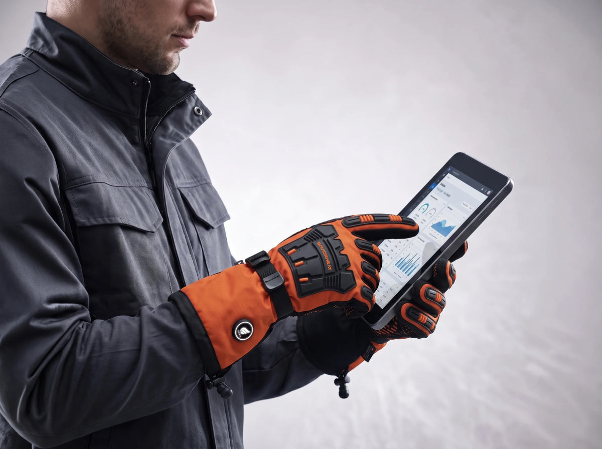 Touchscreen-Compatible Safety Orange Heated Work Gloves by SAVIOR HEAT