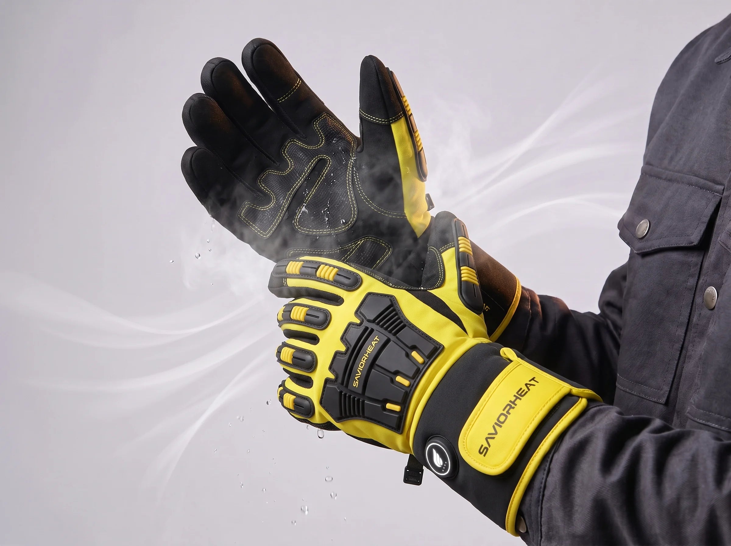 Waterproof, Windproof Hi-Vis Yellow Heavy-Duty Heated Work Gloves by SAVIOR HEAT