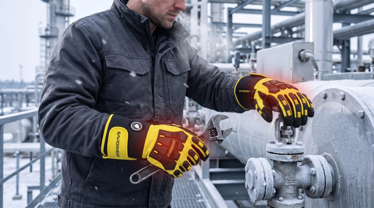 SAVIOR HEAT Hi-Vis Yellow Heavy-Duty Heated Work Gloves detail view