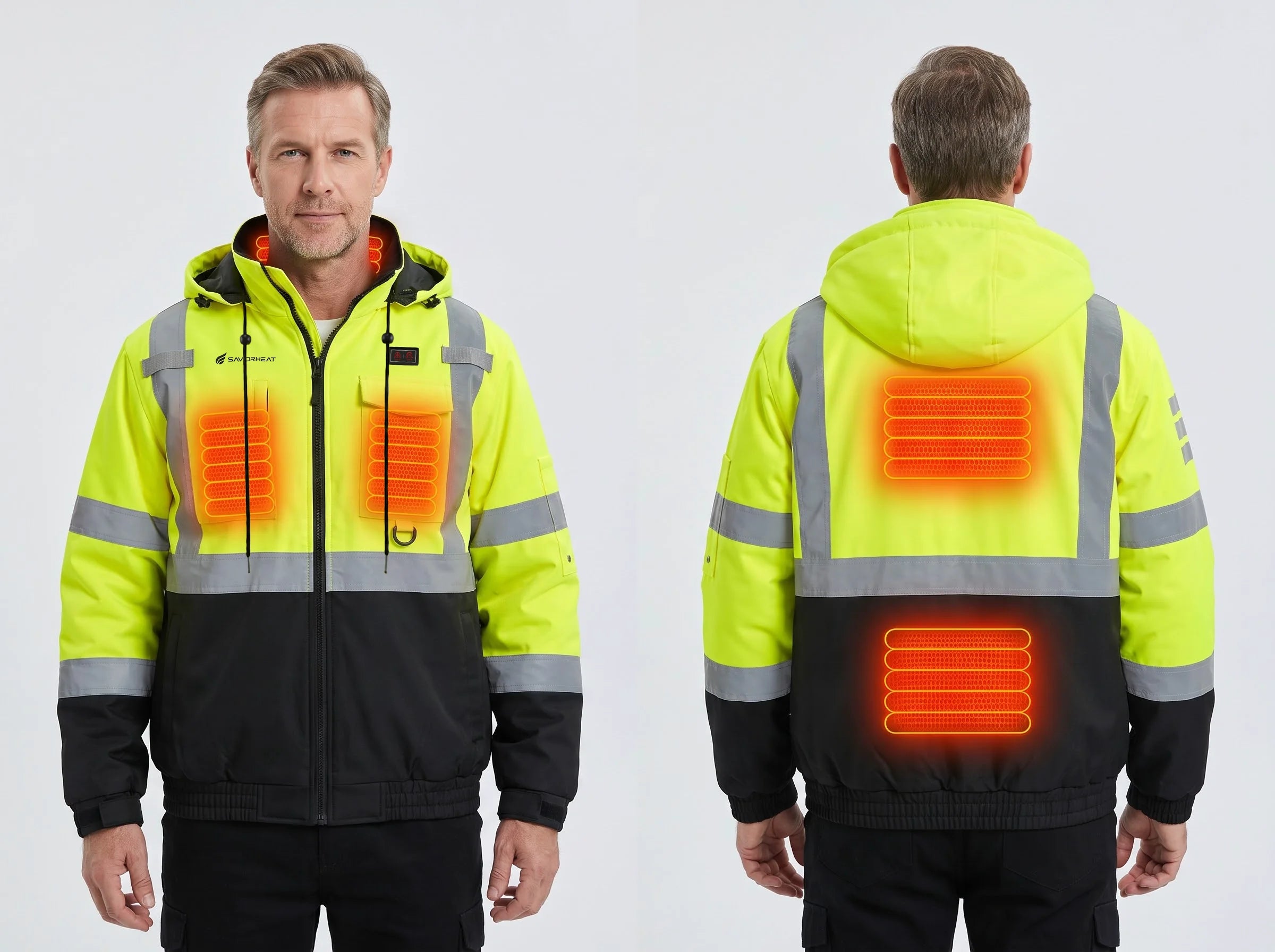 Full-Core Heat Coverage – SAVIOR HEAT Hi-Vis Utility Heated Work Jacket