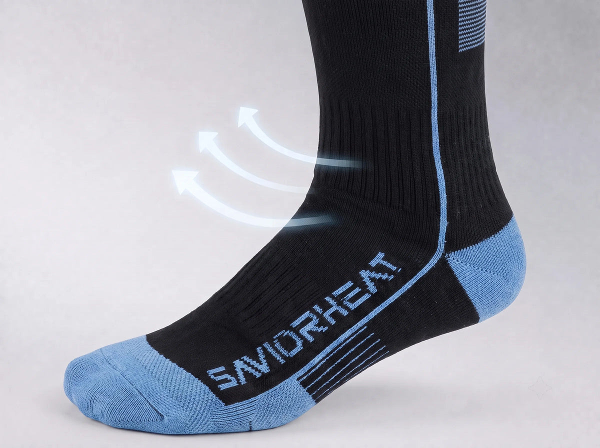 Breathable SAVIOR HEAT Arch Support Heated Ski Socks for comfortable all-day wear in ski boots