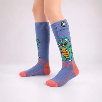 Crocodile-Print Kids Heated Ski Socks 06