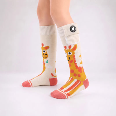 Giraffe-Print kids Heated Ski Socks 06