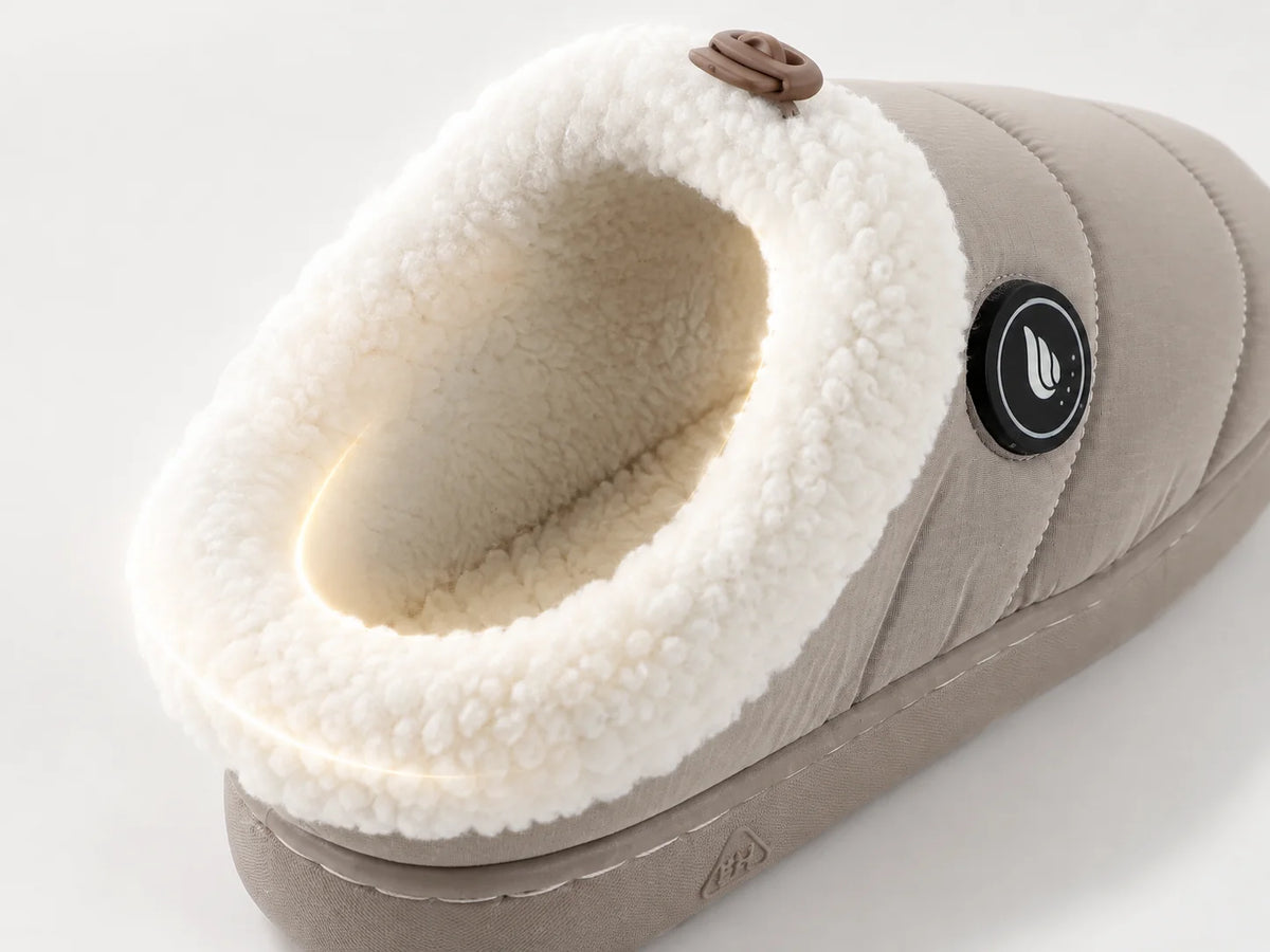 Adjustable-Cuff Heated Slippers with soft plush lining for cosy indoor warmth