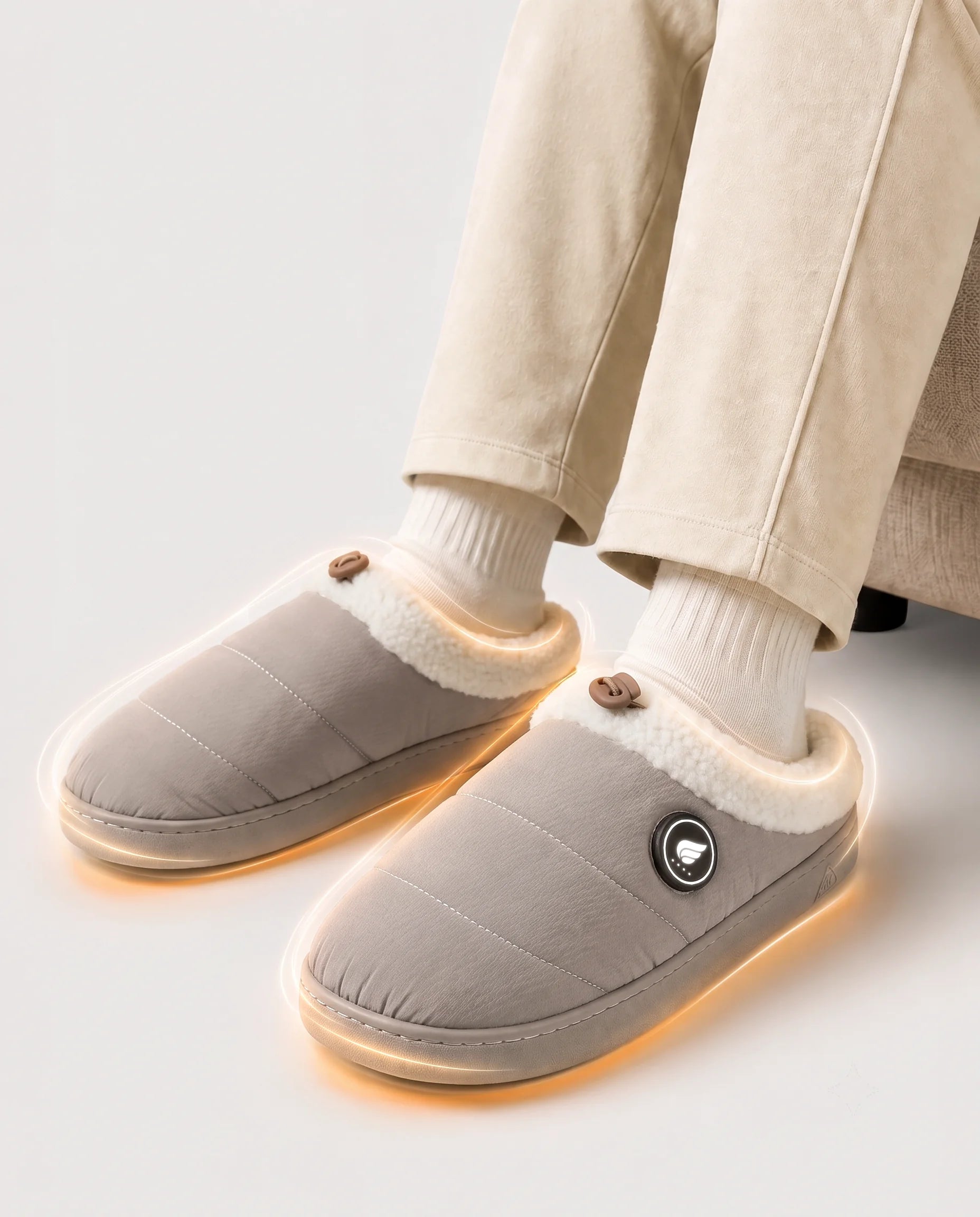 Adjustable-Cuff Heated Slippers with adjustable drawcord cuff to help keep warmth in