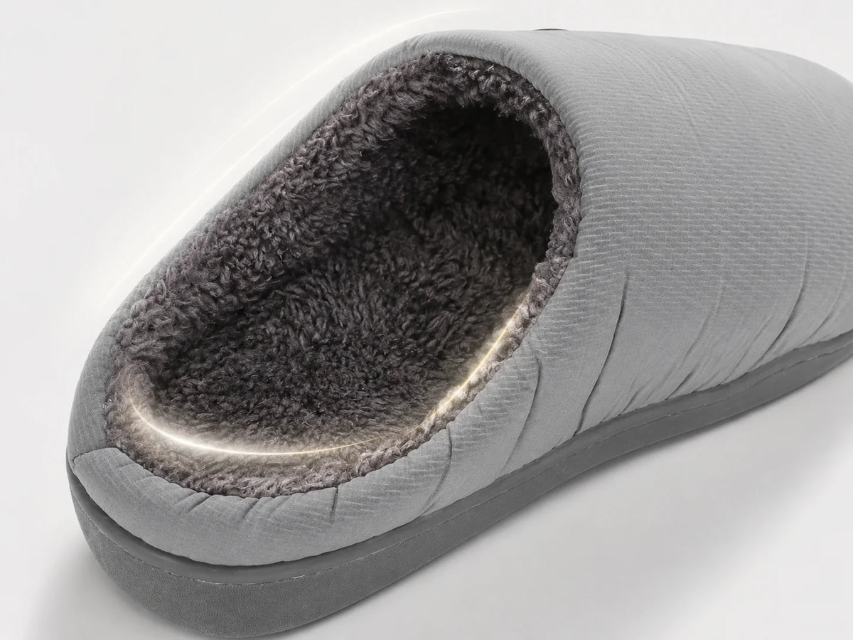 Easy Slip-On Heated Slippers with soft plush lining for cosy indoor warmth