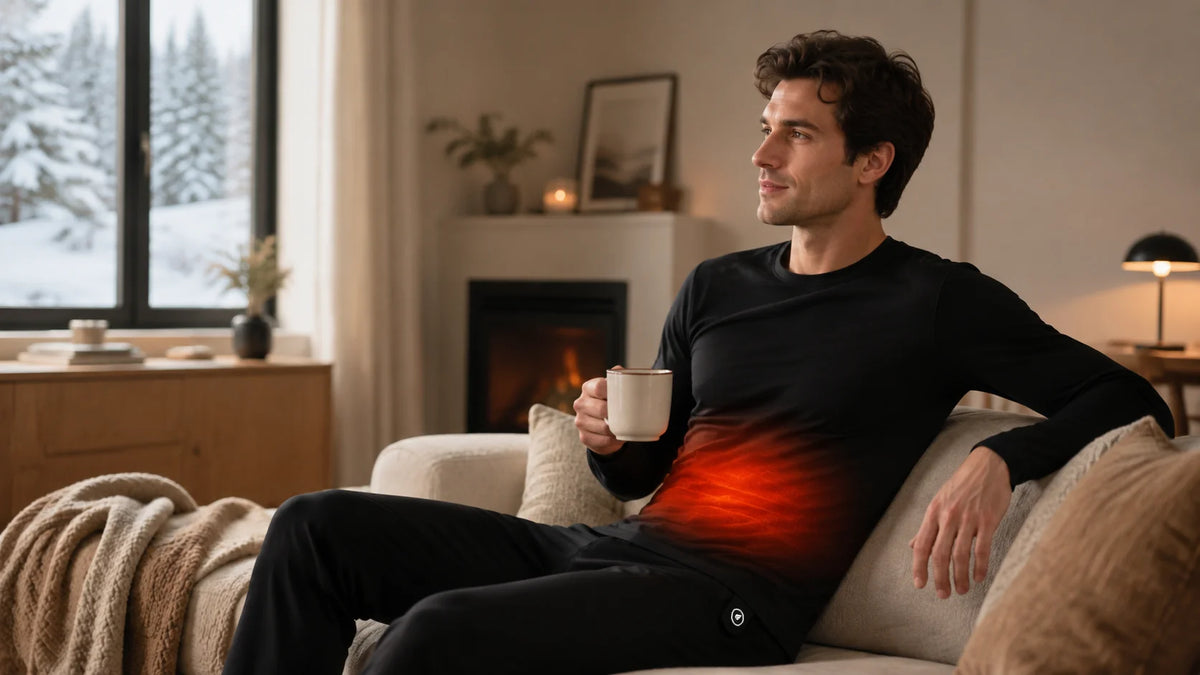 SAVIOR HEAT Men's Wool-Blend Heated Base Layer Top – fabric and fit detail