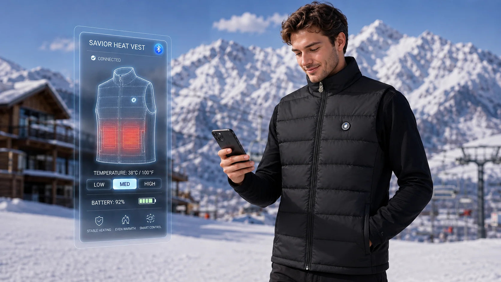 SAVIOR HEAT Men's Stretch-Side Heated Gilet – heating system detail