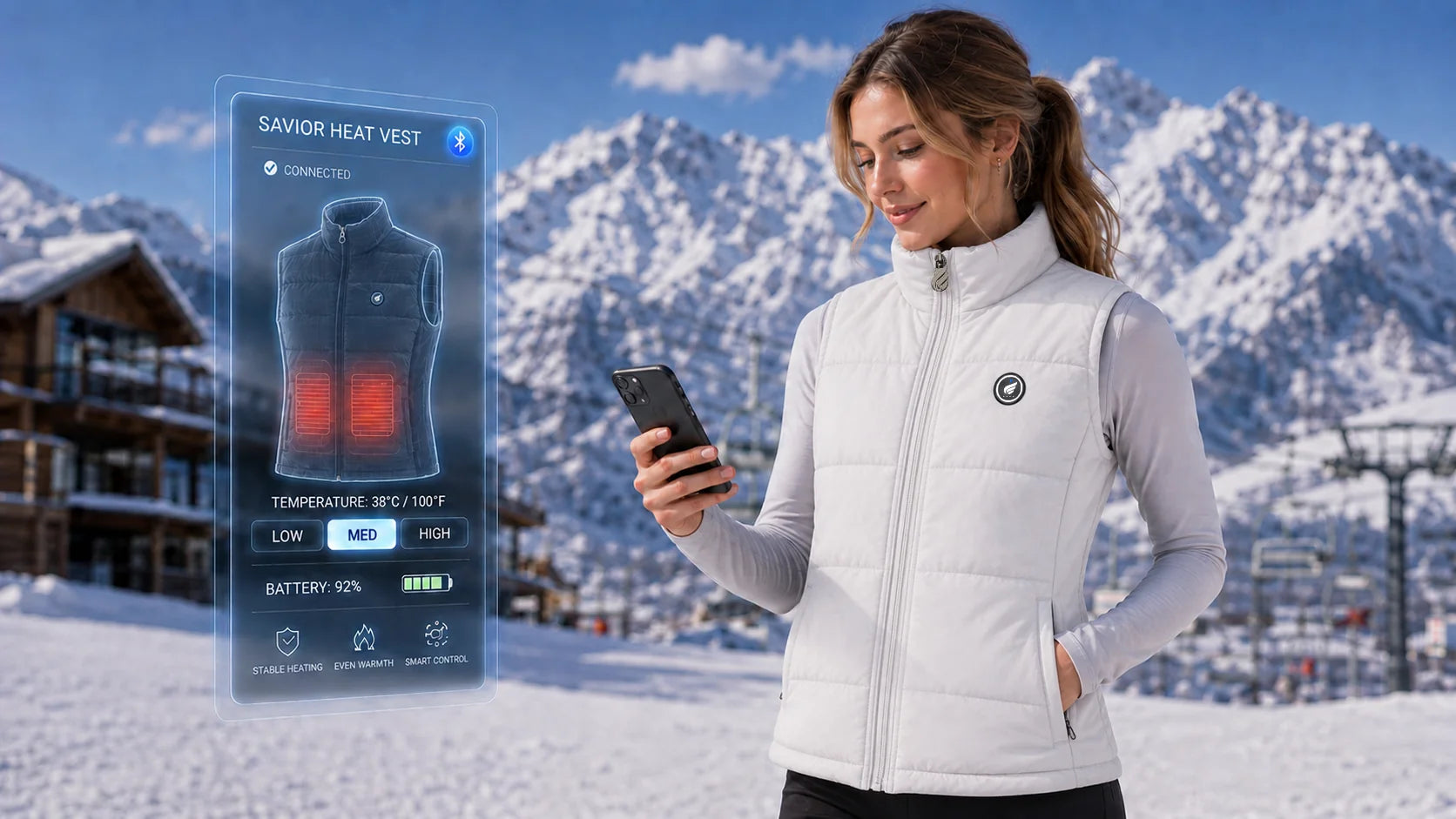 SAVIOR HEAT Women's Drawcord-Hem Heated Gilet – heating system detail